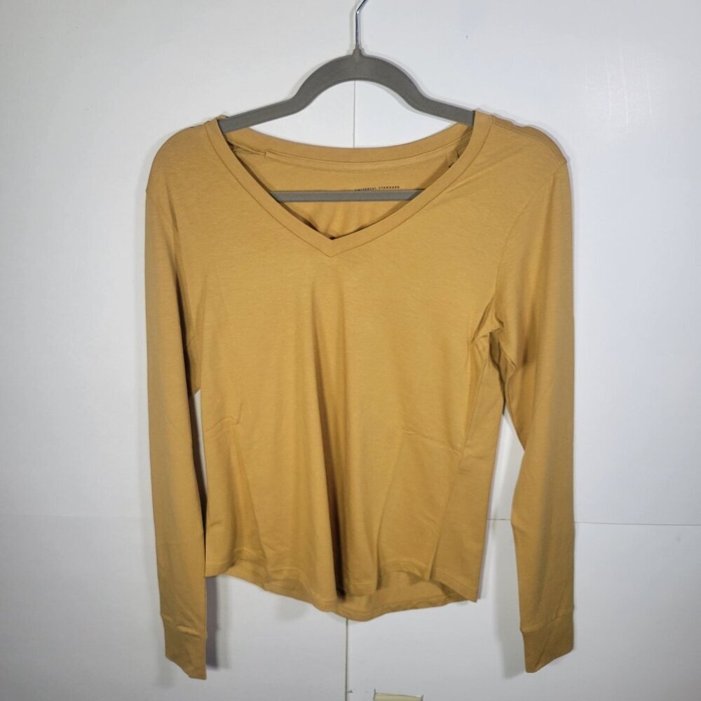 Universal Standard Soft Yellow Cotton Blend V Neck Long Sleeve Tee Size 4SX
